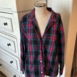 J. Crew M BU662 Long-sleeve cotton poplin pajama set in black Stewart tartan